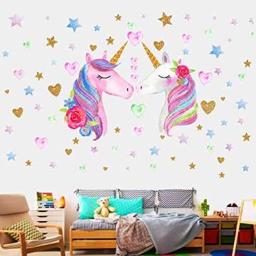 Unicorn Wall Decal,Large Size Unicorn Wall Sticker Decor for Gilrs Kids Bedroom Birthday Party