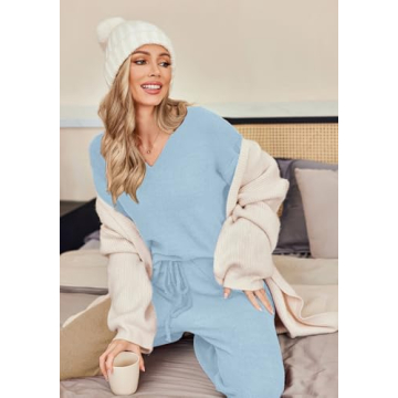 Ekouaer Women's Fleece Pajama Lounge Set - Soft & Cozy