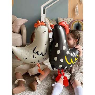 Generic 6Pcs Walking Pet Chicken Foil Balloons for kids gift,Standing Animal Mylar Balloon,Supplies Animal Theme Birthday Party Decorations Baby Shower (3Pcs white chicken 3Pcs black chicken)
