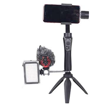 Triple Cold Shoe Gimbal Microphone Mount, Mic Led Light Extension Bar Stand Adapter for DJI OM4 OSMO...