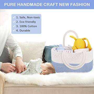 ABenkle Diaper Caddy Organizer, Cotton Rope Nursery Baby Basket, Changing Table Organizer for Baby D...