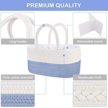 ABenkle Diaper Caddy Organizer, Cotton Rope Nursery Baby Basket, Changing Table Organizer for Baby Diaper Storage, Diaper Nursery Storage Bin for Baby Stuff, Baby Shower Gifts
