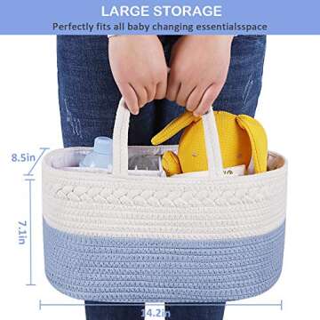 ABenkle Diaper Caddy Organizer, Cotton Rope Nursery Baby Basket, Changing Table Organizer for Baby Diaper Storage, Diaper Nursery Storage Bin for Baby Stuff, Baby Shower Gifts