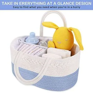 ABenkle Diaper Caddy Organizer, Cotton Rope Nursery Baby Basket, Changing Table Organizer for Baby Diaper Storage, Diaper Nursery Storage Bin for Baby Stuff, Baby Shower Gifts