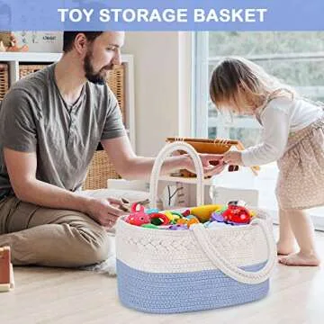 ABenkle Diaper Caddy Organizer, Cotton Rope Nursery Baby Basket, Changing Table Organizer for Baby Diaper Storage, Diaper Nursery Storage Bin for Baby Stuff, Baby Shower Gifts