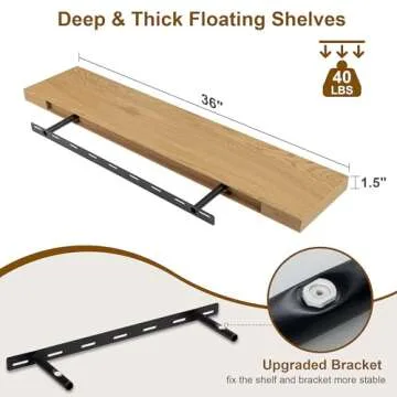 Fun Memories Floating Shelves for Wall, 36Inch Floating Shelves Set of 2, Hanging Shelf with Invisible Brackets, Bathroom Shelves for Living Room, Bedroom, Kitchen- Oak