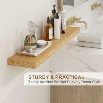 Fun Memories Floating Shelves for Wall, 36Inch Floating Shelves Set of 2, Hanging Shelf with Invisible Brackets, Bathroom Shelves for Living Room, Bedroom, Kitchen- Oak