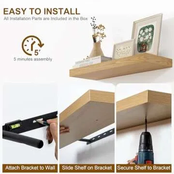 Fun Memories Floating Shelves for Wall, 36Inch Floating Shelves Set of 2, Hanging Shelf with Invisible Brackets, Bathroom Shelves for Living Room, Bedroom, Kitchen- Oak