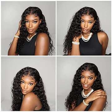 Midulla Deep Wave Lace Front Wigs Human Hair 180% Density HD 4x4 Deep Wave Wig Pre Plucked Human Hair Lace Front Wigs with Baby Hair 10A Curly Wigs (Natural Color Deep Wave Wig, 18)