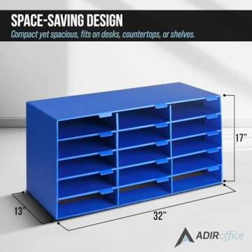 AdirOffice Cardboard Classroom Mailbox, and Office Mail Organizer with Name Slots, (15 Slot, Blue)