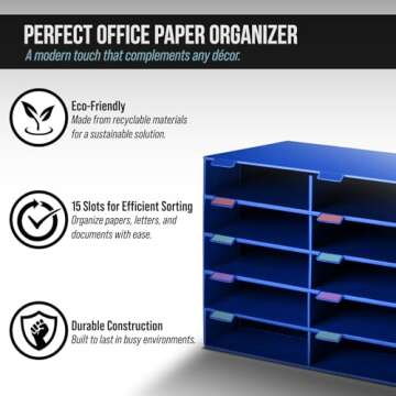 AdirOffice Cardboard Classroom Mailbox, and Office Mail Organizer with Name Slots, (15 Slot, Blue)