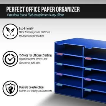 AdirOffice Cardboard Classroom Mailbox, and Office Mail Organizer with Name Slots, (15 Slot, Blue)