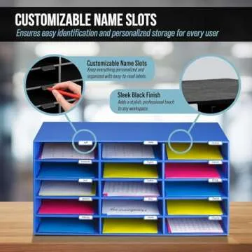 AdirOffice Cardboard Classroom Mailbox, and Office Mail Organizer with Name Slots, (15 Slot, Blue)