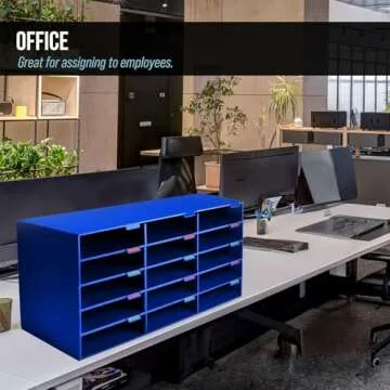 AdirOffice Cardboard Classroom Mailbox, and Office Mail Organizer with Name Slots, (15 Slot, Blue)