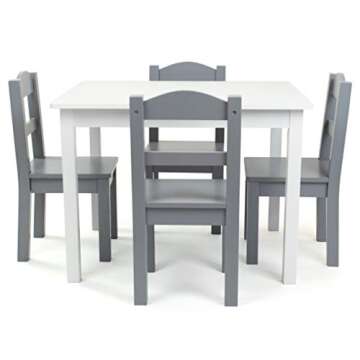 Humble Crew Kids Wooden Table and 4 Chairs Set, White/Grey - Kids Table and Chair Set for Toddlers a...