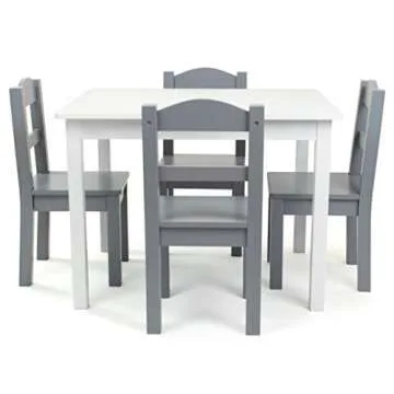 Humble Crew Kids Wooden Table and 4 Chairs Set, White/Grey - Kids Table and Chair Set for Toddlers a...