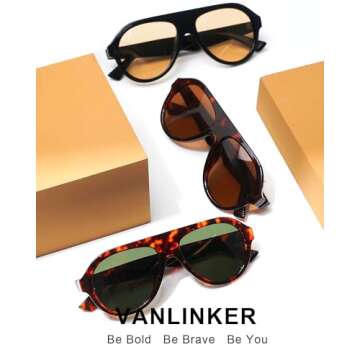 VANLINKER Retro Aviator Polarized Sunglasses for Men Women Trendy 70s Vintage Plastic Frame Sun Glas...