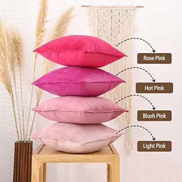 CARRIE HOME Pink Velvet Throw Pillow Covers 18x18 Set of 4 Hot Pink Light Blush Pink Room Decor Thro...