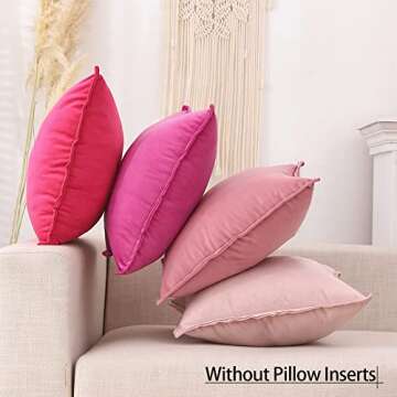 CARRIE HOME Pink Velvet Throw Pillow Covers 18x18 Set of 4 Hot Pink Light Blush Pink Room Decor Throw Pillows 18 x 18 Soft Decorative Pillows for Bedroom & Living Room (No Inserts)