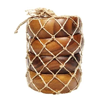 Acacia Wooden Bowls Set of 4 for Dips Nuts Appetizers