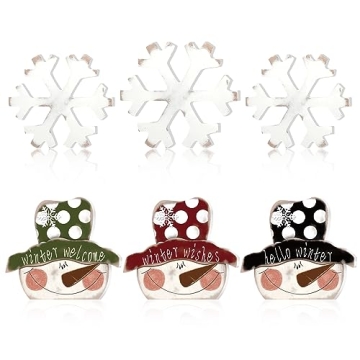 Auidy_6TXD 6 Pcs White Christmas Decorations, Rustic Farmhouse Winter Snowflake Snowman Decor Xmas W...