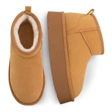 Carcuume Women's Platform Mini Boots Fur-Lined Winter Warm Ankle Snow Classic Ultra Comfortable Shoes,BESS-Chestnut-7B