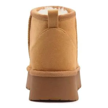 Carcuume Women's Platform Mini Boots Fur-Lined Winter Warm Ankle Snow Classic Ultra Comfortable Shoes,BESS-Chestnut-7B