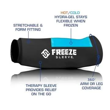 FreezeSleeve Ice and Heat Therapy Sleeve | Reusable Ice Pack Flexible Gel Compression Sleeve for Pain Relief and Recovery of Elbow Knee Ankle Leg Wrist Injuries | Turquoise Small Medium