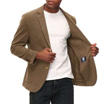 PJ PAUL JONES Casual Blazer for Men Regular Fit Two Button Stretch Knit Sports Coats Brown M