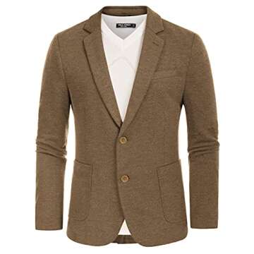 PJ PAUL JONES Casual Blazer for Men Regular Fit Two Button Stretch Knit Sports Coats Brown M