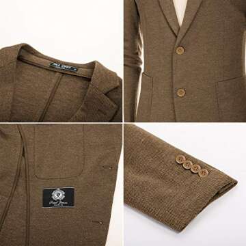 PJ PAUL JONES Casual Blazer for Men Regular Fit Two Button Stretch Knit Sports Coats Brown M
