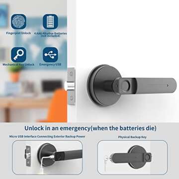 Foxgard Smart Fingerprint Door Lock,Keyless Entry Door Lock with Handle,Biometric Door Lock,Room Doo...