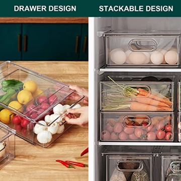LALASTAR Refrigerator Organizer Bin with Pull-out Drawer, Large Fridge Organizer and Storage Clear, Stackable Pantry Organizer with Handle, BPA Free, 1 Pack, 6.34QT