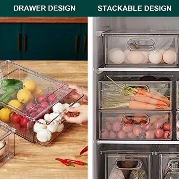 LALASTAR Refrigerator Organizer Bin with Pull-out Drawer, Large Fridge Organizer and Storage Clear, Stackable Pantry Organizer with Handle, BPA Free, 1 Pack, 6.34QT