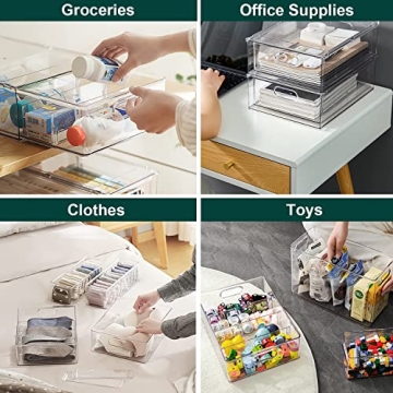 LALASTAR Refrigerator Organizer Bin with Pull-out Drawer, Large Fridge Organizer and Storage Clear, Stackable Pantry Organizer with Handle, BPA Free, 1 Pack, 6.34QT