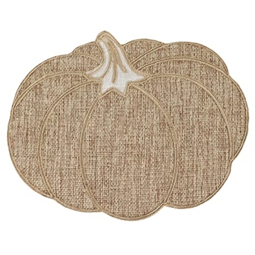 Feuille Fall Placemats Set of 4 – Pumpkin Placemats for Thanksgiving Halloween Natural Color, Poly...