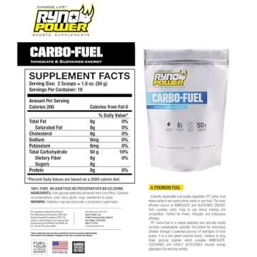 Ryno Power Carbo-Fuel Stimulant-Free Drink Mix 2lb (20 Servings) - All-Natural Pure Carbohydrate Powder for Athletic Performance - Vegan and Gluten Free