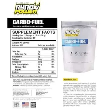 Ryno Power Carbo-Fuel Stimulant-Free Drink Mix 2lb (20 Servings) - All-Natural Pure Carbohydrate Powder for Athletic Performance - Vegan and Gluten Free