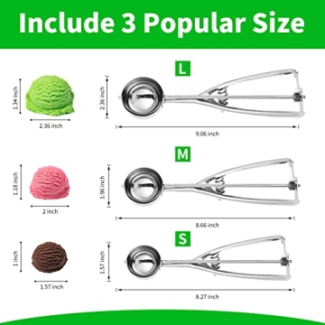 AOULELA 3PCS Stainless Steel Ice Cream Cookie Scoop Set