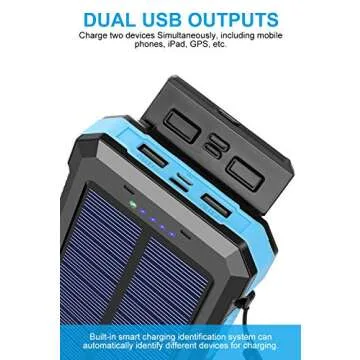 Power-Bank-Portable-Solar-Charger-30000mAh Battery Pack with Emergency LED Flashlight & 2x2.1A USB-A Output Ports Compatible with iPhone 14/13 Series, Samsung, and More, Perfect for Hiking, Camping