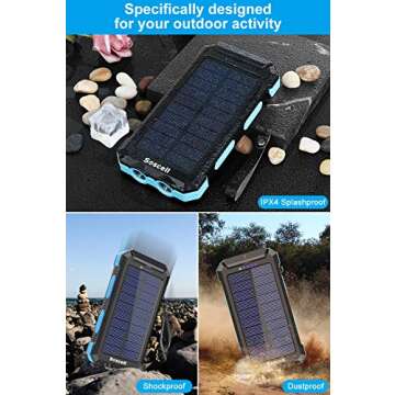 Power-Bank-Portable-Solar-Charger-30000mAh Battery Pack with Emergency LED Flashlight & 2x2.1A USB-A Output Ports Compatible with iPhone 14/13 Series, Samsung, and More, Perfect for Hiking, Camping