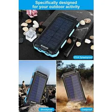 Power-Bank-Portable-Solar-Charger-30000mAh Battery Pack with Emergency LED Flashlight & 2x2.1A USB-A Output Ports Compatible with iPhone 14/13 Series, Samsung, and More, Perfect for Hiking, Camping