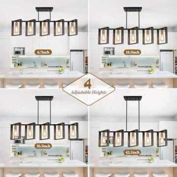 5-Light Black Gold Dining Room Light Fixture, 53’’ Farmhouse Wood Chandelier Kitchen Island Ligh...