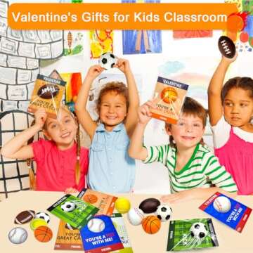 Valentines Day Sports Gifts Cards for Kids School,30 Pack Foam Sport Ball Toys with Classroom Exchange Cards for Toddlers,Valentine Goodie Bag Stuffers Party Favors Class Prizes Treats for Boys Girls