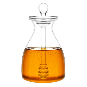 Mkono Honey Dispenser Glass Honey Pot Honey Jar with Dipper Sticks and Lid Cover Honey Containers Ho...