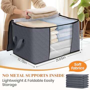 Fab totes 8 Pack Clothes Storage, Foldable Thick Fabric Blanket Storage Bags, Storage Containers for...