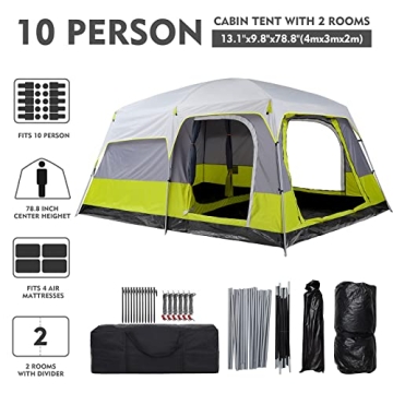 Wolf Walker 10 Person Family Camping Tent with 2 Rooms