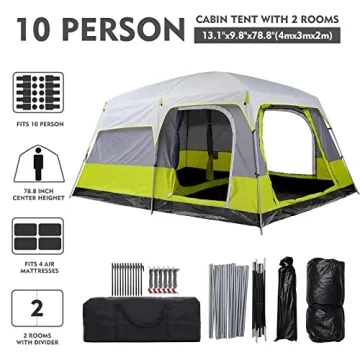 Wolf Walker 10 Person Family Camping Tent with 2 Rooms