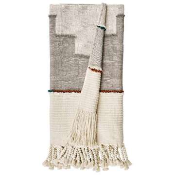 Amazon Brand – Rivet Modern Global-Inspired Boho Textured Tassel 100% Cotton Throw Blanket, Gray