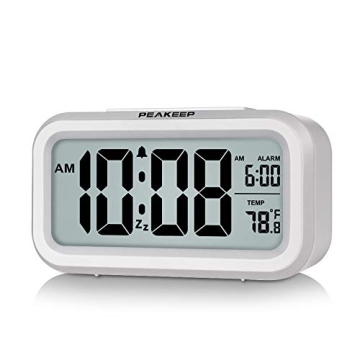 Peakeep Night Light Digital Alarm Clock Battery Operated with Indoor Temperature, Desk Small Clock (...